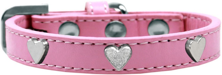 Silver Heart Widget Dog Collar Light Pink Size 20